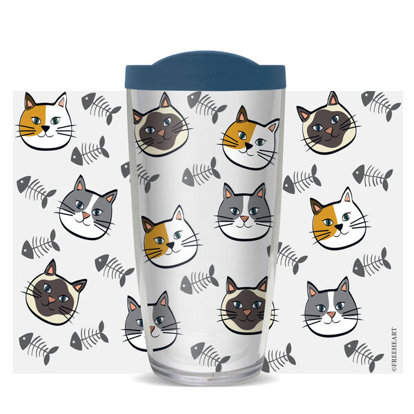 16oz Tumbler - Cat Pattern w/ Blue Lid 02-10768