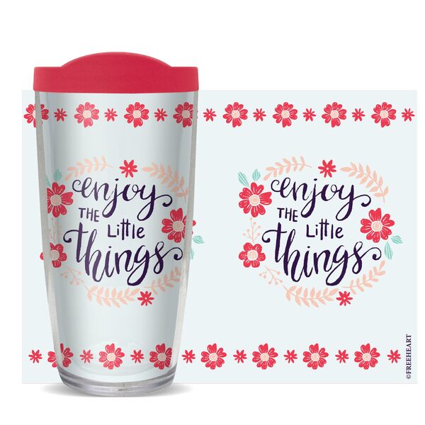 16oz Tumbler - Enjoy the Little Things w/ Pink Lid 02-10773