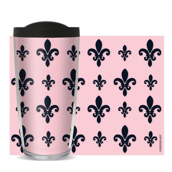 16oz Short Tumbler - Fleur De Lis - Pink without lid 01-10774