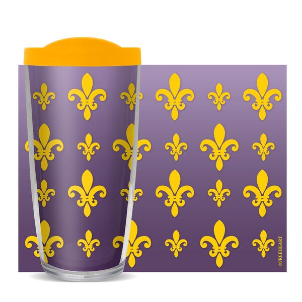 18oz Handle Mug - Fleur De Lis - Purple and Yellow w/ Black Lid 06-10776