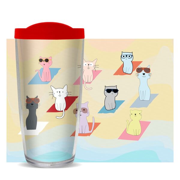 28oz Sport Tumbler - Kittens on the Beach w/ Gray Lid ST-10784