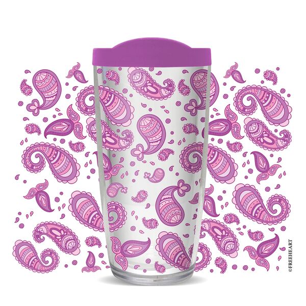 18oz Handle Mug - Paisley Purple Pink w/ Black Lid 06-10792