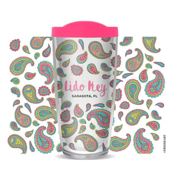 22oz Tumbler - Paisley Name Drop w/ Pink Lid 08-10793