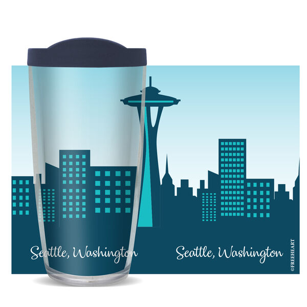 16oz Tumbler - Seattle Skyline w/ Navy Lid 02-10812