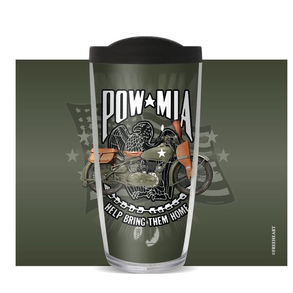 18oz Handle Mug - JQ POW-MIA Motorcycle w/ Black Lid 06-10822