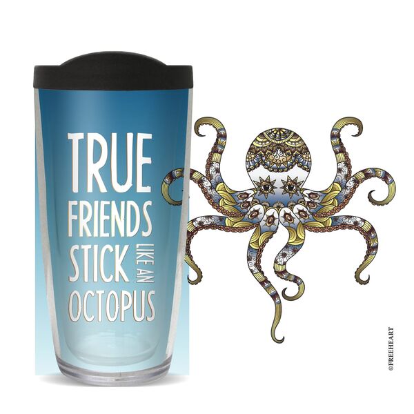 18oz Handle Mug - Exotic Octopus w/ Black Lid 06-10838