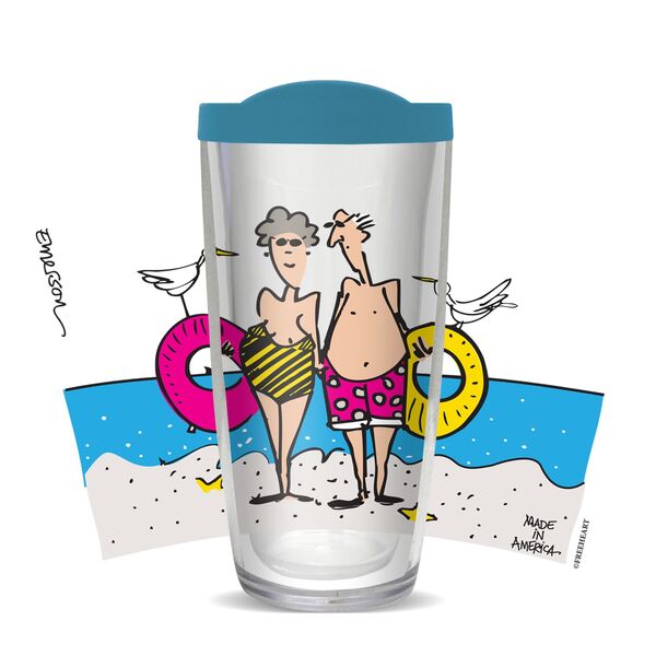 16oz Tumbler - Beach Birds w/ Black Lid 02-10851