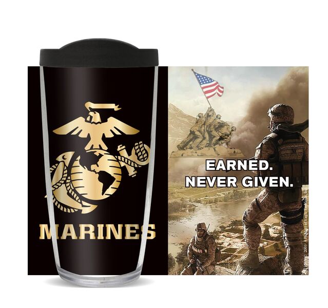 18oz Handle Mug - Earned Never Given - US Marines w/ Black Lid 06-10881