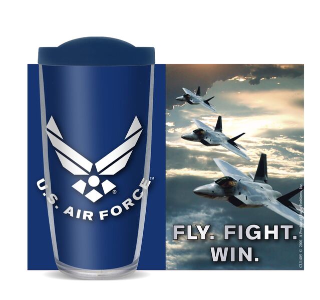 16oz Short Tumbler - Fly Fight Win - US Air Force without lid 01-10883