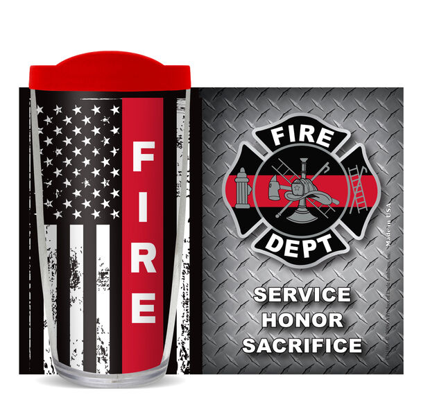 16oz Short Tumbler - Fire Dept Service Honor Sacrifice Line Flag without lid 01-10890