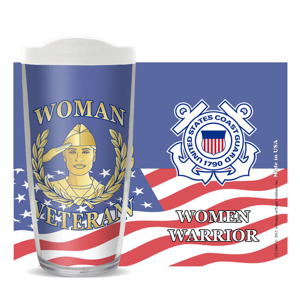 16oz Short Tumbler - Woman Vet - US Coast Guard without lid 01-10894