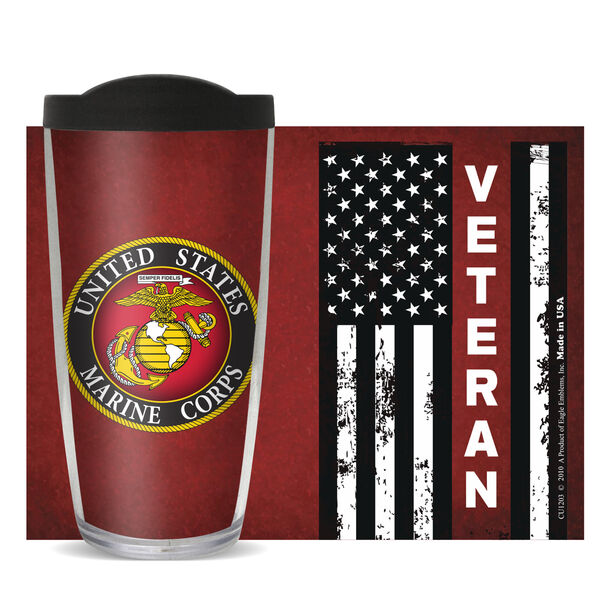 16oz Short Tumbler - US Marines - Veteran without lid 01-10898