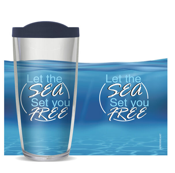 18oz Handle Mug - Let the Sea Set You Free w/ Black Lid 06-11000