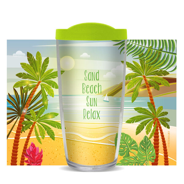 16oz Short Tumbler - Sand, Beach, Sun, Relax without lid 01-11004