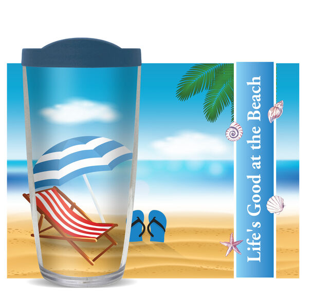 22oz Tumbler - Life's Good at the Beach w/ Blue Lid 08-11010