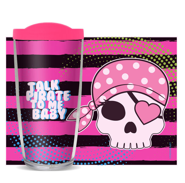 28oz Mega Tumbler - Pirate - Talk Pirate to Me Baby w/ Pink Lid H2-11017