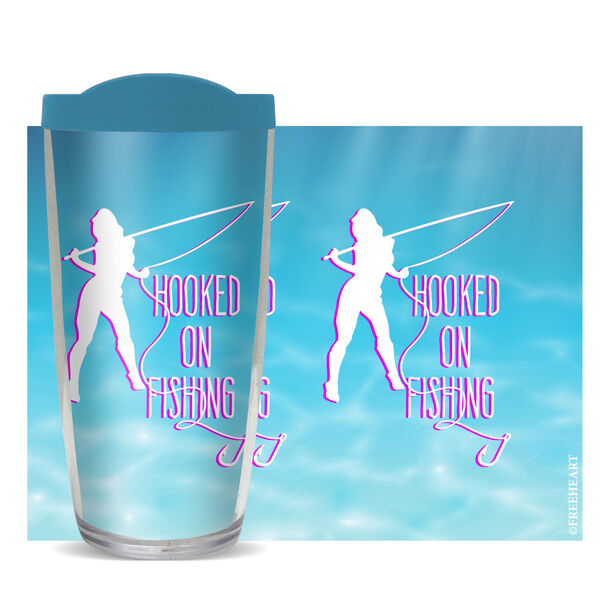 16oz Tumbler - Girl - Hooked on Fishing w/ Turquoise Lid 02-11018