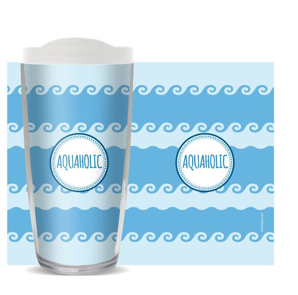 22oz Tumbler - Aquaholic -Poolside Design w/ Clear Lid 08-11025