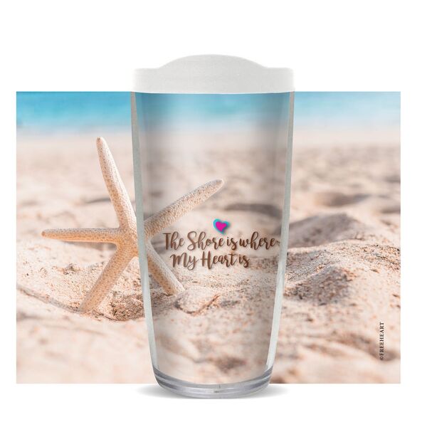 16oz Tumbler - The Shore Is Where My Heart Is w/ Clear Lid 02-11034