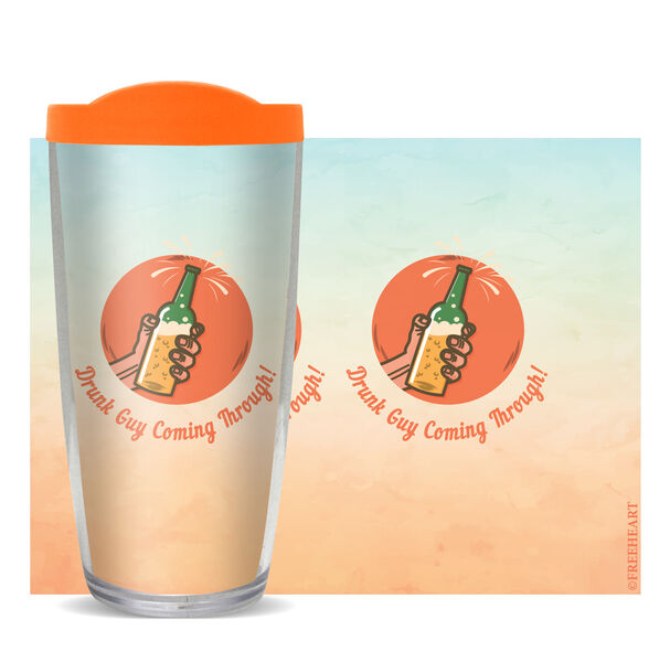 22oz Tumbler - Drunk Guy Coming Through w/ Orange Lid 08-11042