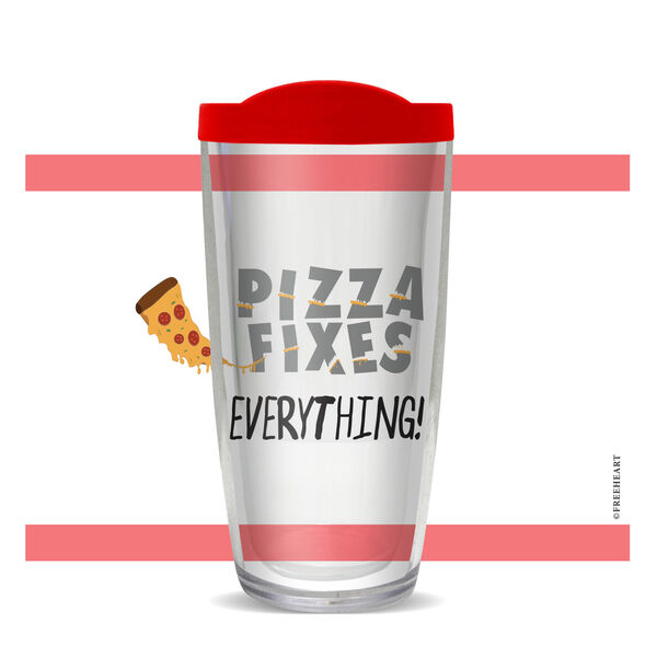 16oz Tumbler - Pizza Fixes Everything w/ Red Lid 02-11052