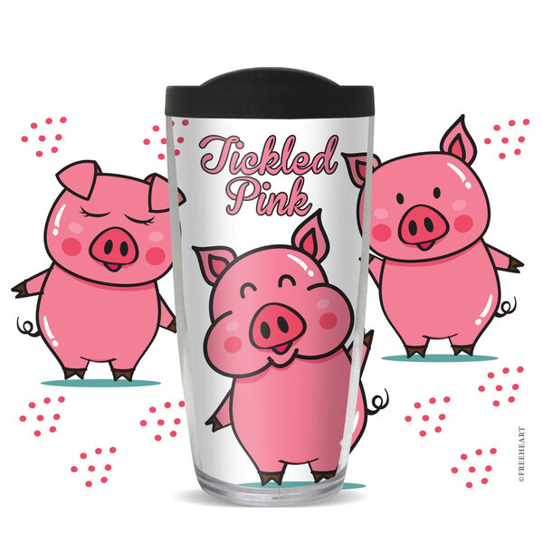 28oz Mega Tumbler - Pig - Tickled Pink w/ Black Lid H2-11063