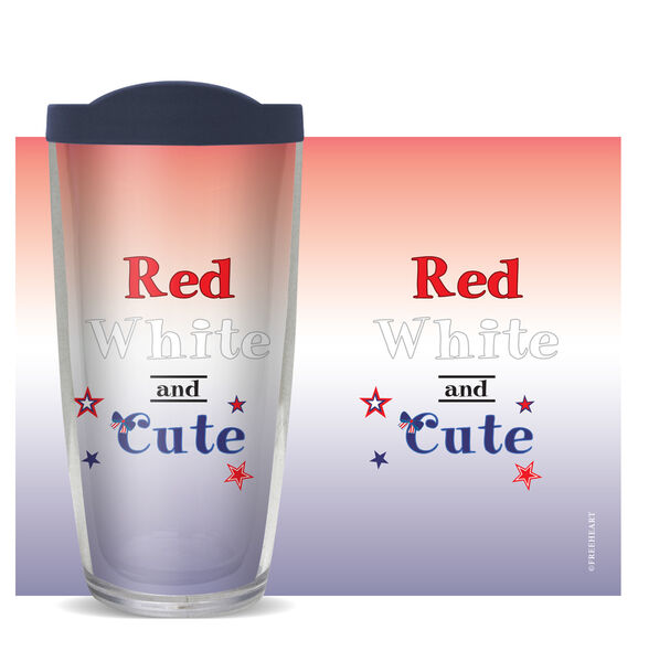 16oz Short Tumbler - Red, White and Cute without lid 01-11066