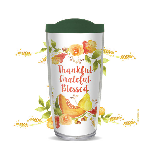 18oz Handle Mug - Thankful, Grateful, Blessed w/ Black Lid 06-11074