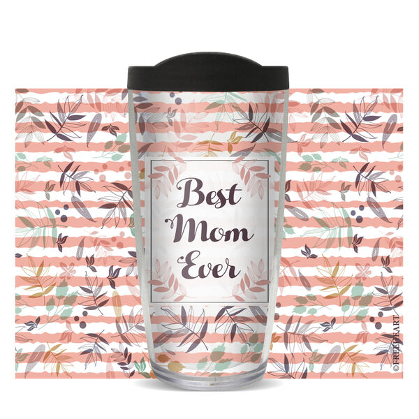 16oz Tumbler - Best Mom Ever Stripes w/ Black Lid 02-11091