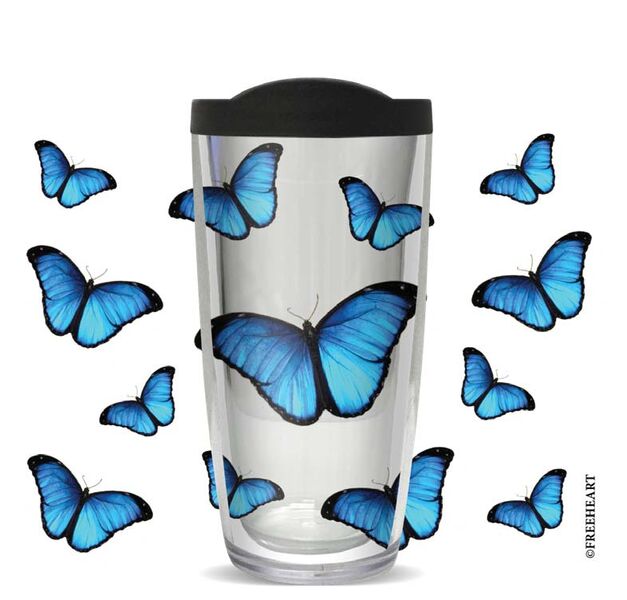 22oz Tumbler - Blue Morpho Butterfly w/ Black Lid 08-11110