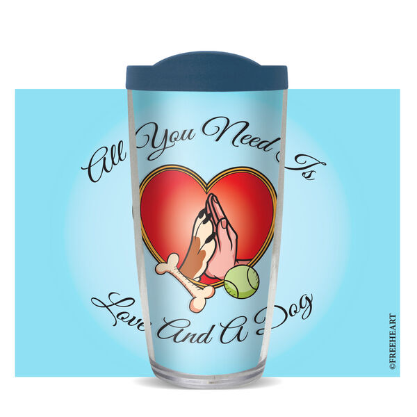 16oz Tumbler - All You Need Is Love and a Dog w/ Blue Lid 02-11115