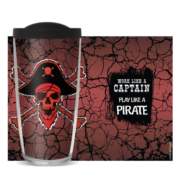 16oz Tumbler - Work Like a Captain Play Like a Pirate w/ Black Lid 02-11209