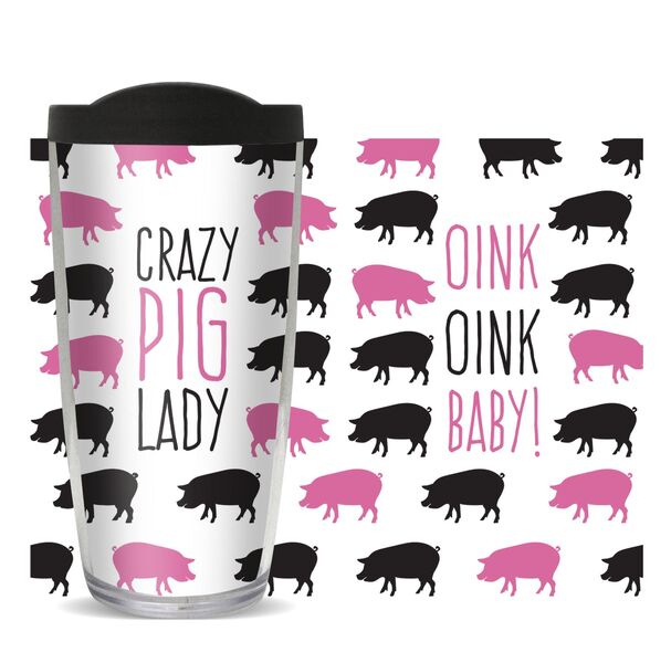 28oz Sport Tumbler - Crazy Pig Lady w/ Gray Lid ST-11282