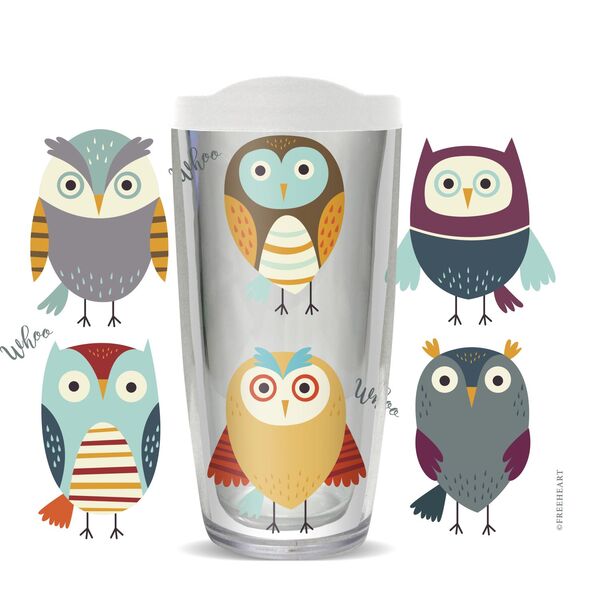 18oz Handle Mug - Whimsical Owls w/ Black Lid 06-11293