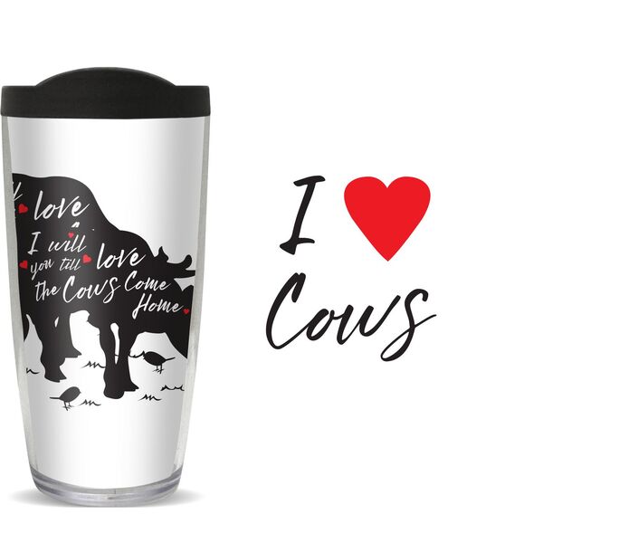 16oz Short Tumbler - I Heart Cows without lid 01-11296