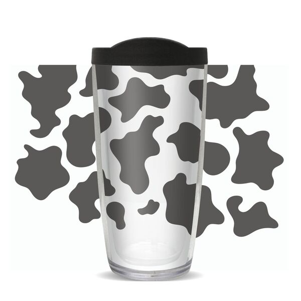 28oz Mega Tumbler - Black and White Cow Hide w/ Black Lid H2-11297