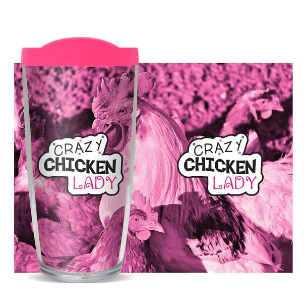 16oz Short Tumbler - Crazy Chicken Lady without lid 01-11303