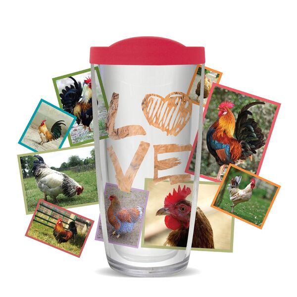 22oz Tumbler - Love Chickens Collage w/ Pink Lid 08-11305