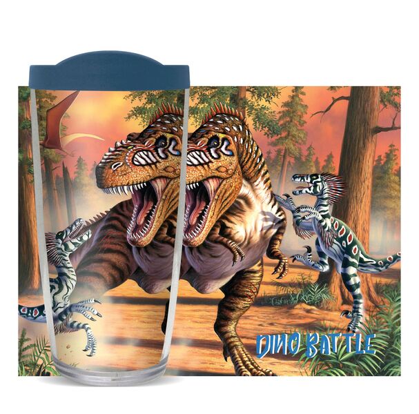 16oz Short Tumbler - Dino Battle without lid 01-11324