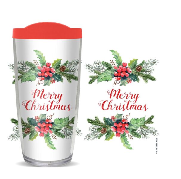 24oz Flareside Tumbler - Merry Christmas Holly Bouquet w/ Black Lid 24F-11348