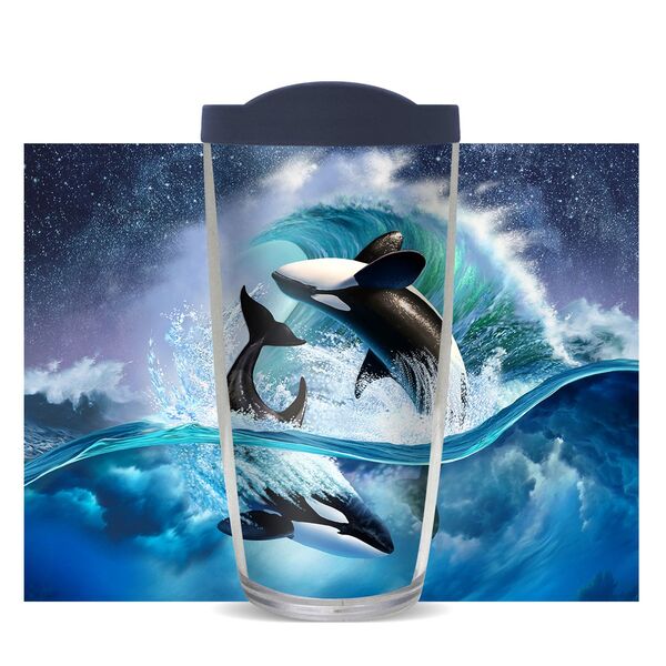 16oz Tumbler - Orca Wave w/ Black Lid 02-11352