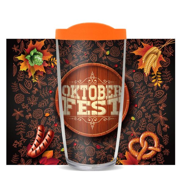 22oz Tumbler - Oktoberfest Barrel Fall Leaves w/ Orange Lid 08-11362