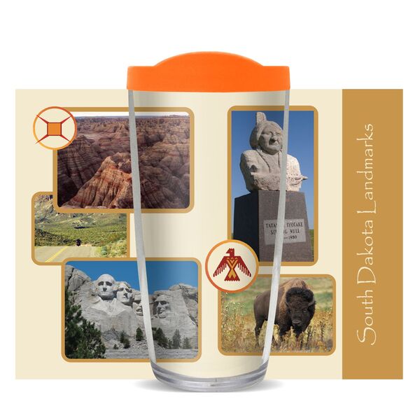 16oz Short Tumbler - South Dakota Landmarks without lid 01-11366