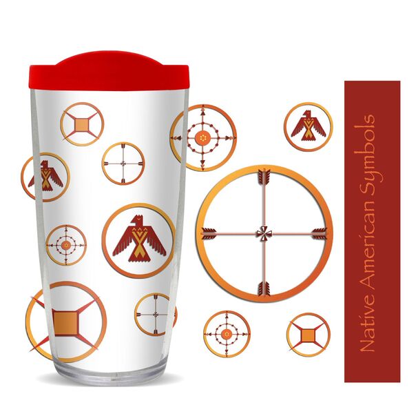 22oz Tumbler - Native American Symbols w/ Red Lid 08-11367