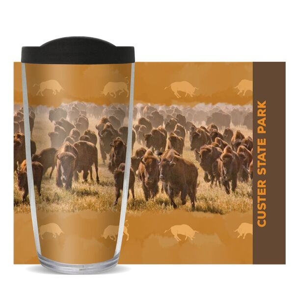 16oz Tumbler - Name Drop Bison Herd w/ Black Lid 02-11369