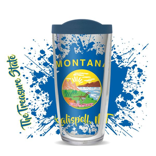 24oz Flareside Tumbler - Splatter Flag Montana Name Drop w/ Black Lid 24F-11393