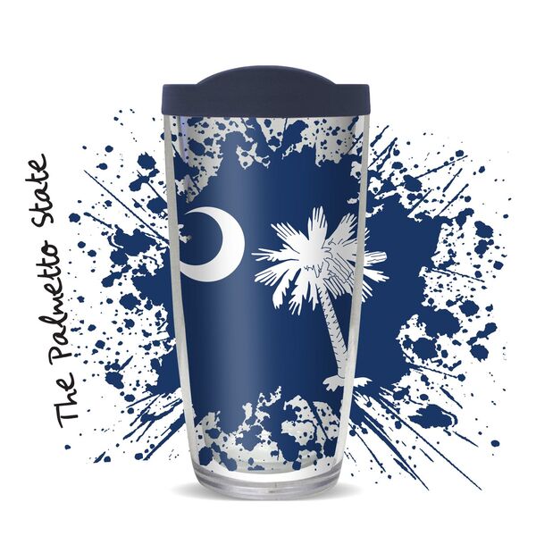 16oz Tumbler - Splatter Flag South Carolina w/ Navy Lid 02-11394