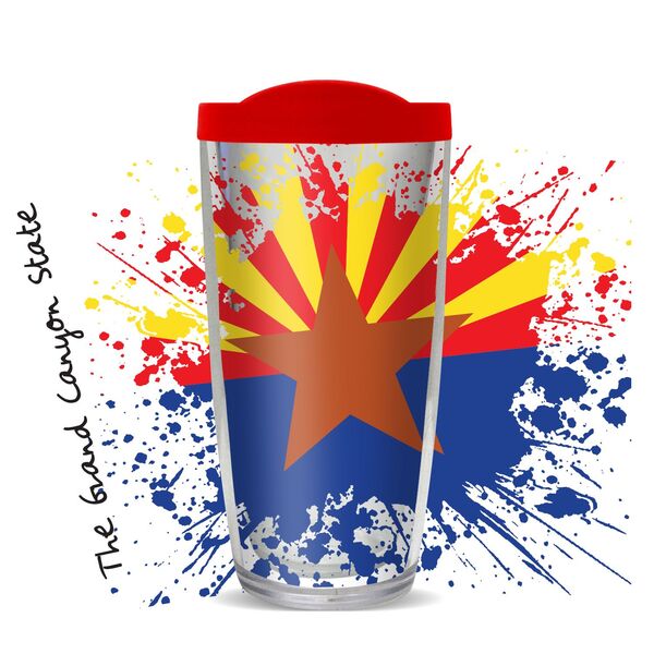 18oz Handle Mug - Splatter Flag Arizona w/ Black Lid 06-11395