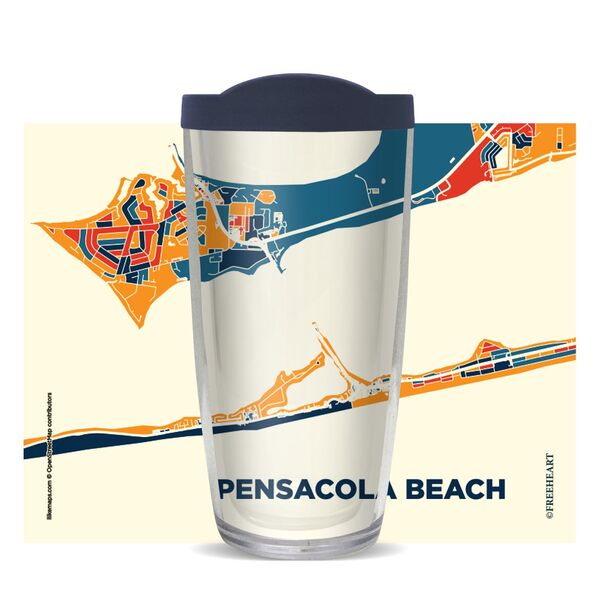 22oz Tumbler - Pensacola Beach, FL w/ Navy Lid 08-11444