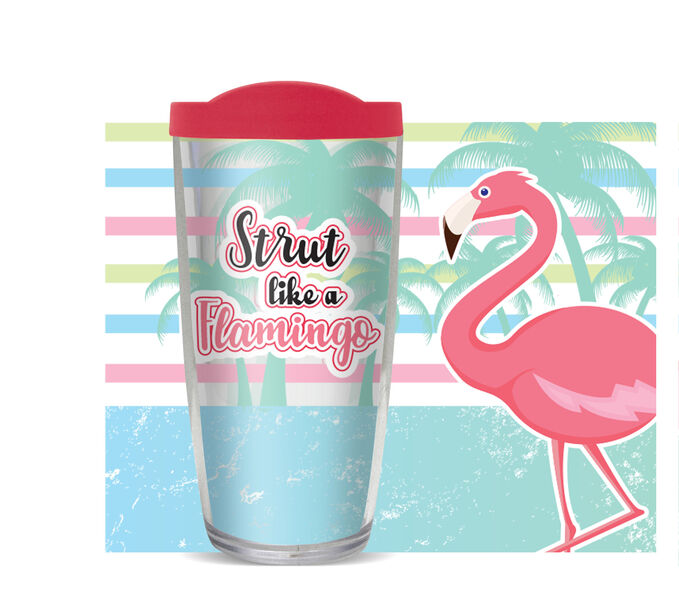 16oz Tumbler - Strut Like a Flamingo w/ Teal Lid 02-11497